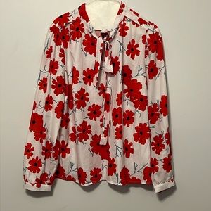 Women’s poppy flower with cute neck tie work top.